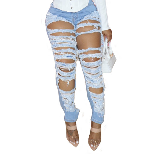 Title 5, Womens fringed ripped elastic skinny jeans. Co...