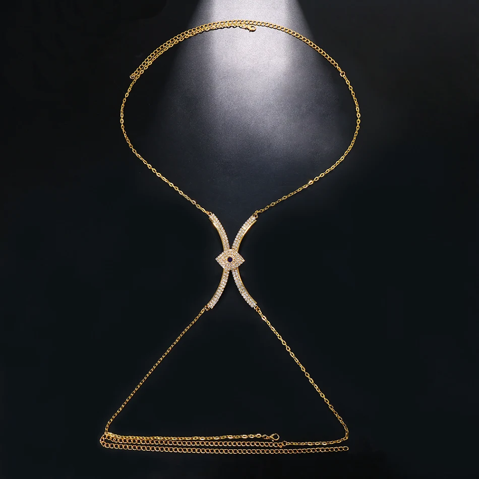 Devil's Eye Chest Plate Sexy glinsterende strass body chain voor een opvallende en verleidelijke uitstraling.
