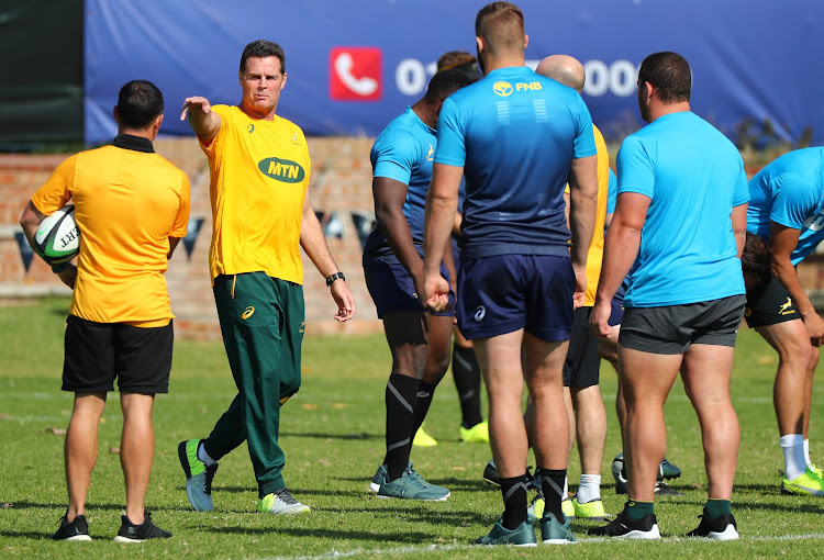 Springboks head coach Rassie Erasmus takes charge of the national team training sessions at St Stithians College, Johannesburg on May 29 2018.