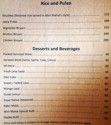 Mini Mahal Delux Restaurant menu 