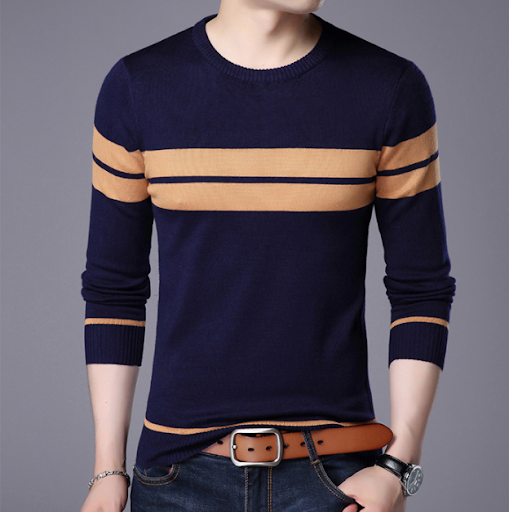 Title 4, Mens striped knitting sweater round neck warm ...
