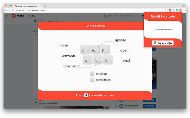 Reddit Shortcuts chrome extension