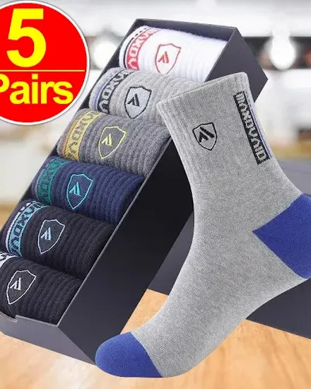 1/5Pairs Apring and Fall Mens Sports Socks Comfortable Ba... - 0