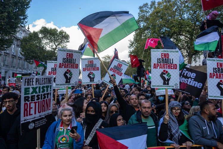 People take part in a demonstration in support of Palestine on October 14, 2023 in London, Britain. Picture: CARL COURT/GETTY IMAGES