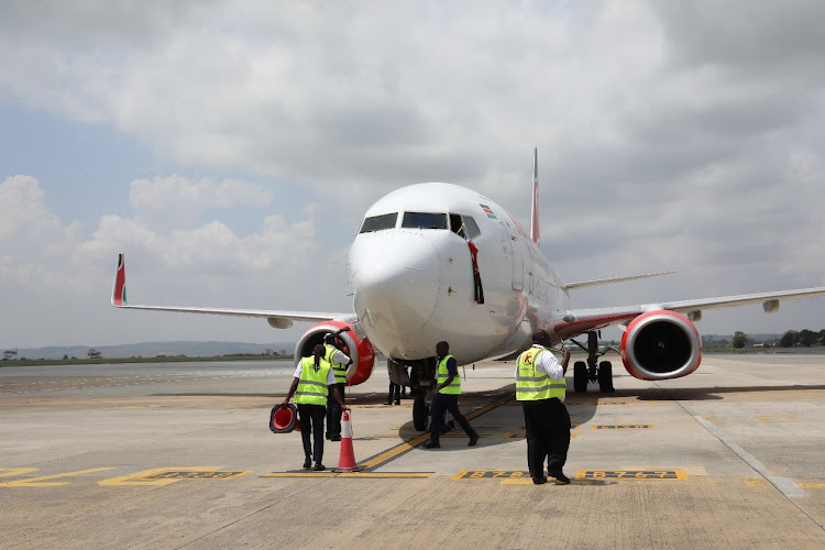 Tourists aboard the maiden Dubai- Mombasa flight arrive at Moi International Airport, Mombasa on Friday, December 16.