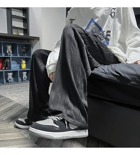 Title 12, Mens Loose Drape Ice Silk Wide Leg Casual Pant...