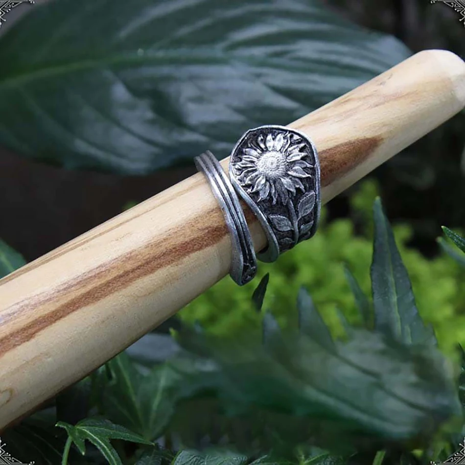 Vintage Creatieve Zonnebloem Openende Verstelbare Ring, Unieke Bloemen Sieraden, Veelzijdige Ring, Perfect Geschenk voor Haar, Elegantie