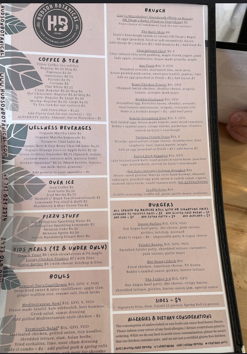 Hudson Botanical - Cafe | Catering | Houseplants gluten-free menu