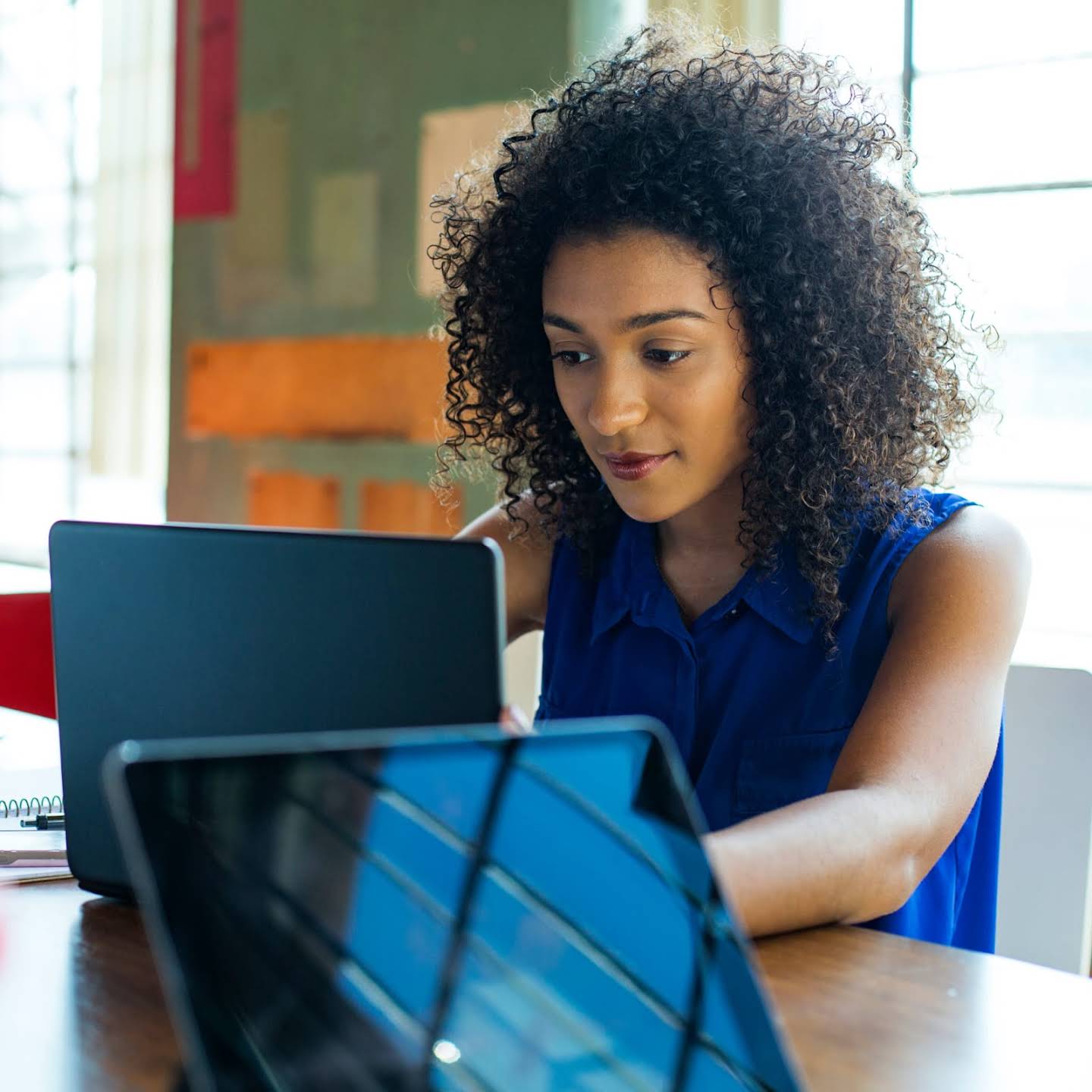 Woman working on a laptop