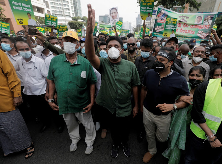 Sajith Premadasa, leader of the main opposition party Samagi Jana Balawegaya attends a protest against the worsening economic crisis that has brought fuel shortages and spiralling food prices in Colombo, Sri Lanka, in this March 15 2022 file photo. Picture: REUTERS/DINUKA LIYANAWATTE