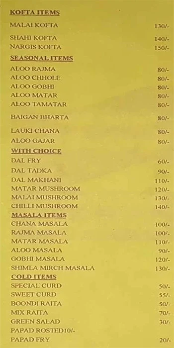 Brajwasi Kitchen menu 