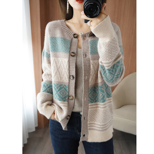Title 2, Wool Cardigan Over Top With Round Neck Loose