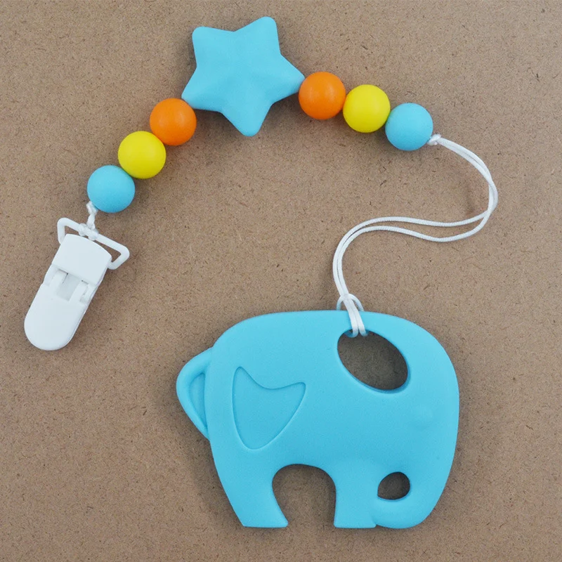 Cadena para chupete de silicona anti-caída para bebés con mordedor de elefante, suministros maternales y infantiles