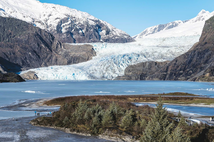 Mendenhall Glacier is surrounded by several hiking trails, including Nugget Falls Trail.