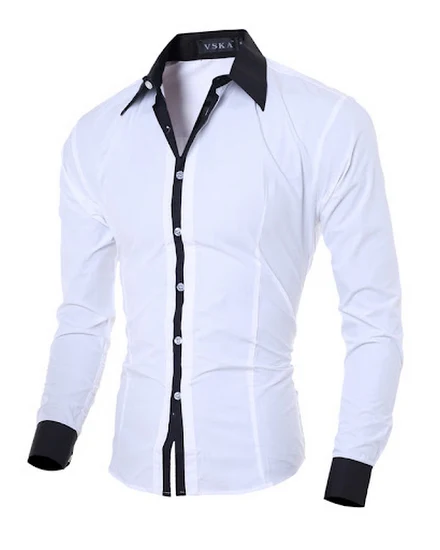 Mens Stripes Shirts Long Sleeved Slim White Social Shirts... - 2