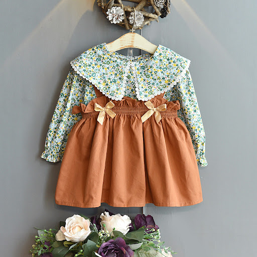 Title 5, Girls Floral Shirt Suspender Skirt Two-piece Su...