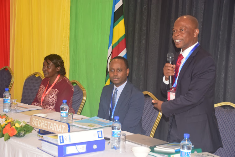 Lake Victoria Basin Commission executive secretary Masinde Bwire during the opening of the 21st Sectoral council of ministers for Lake Victoria Basin Commission in Kisumu on Monday.