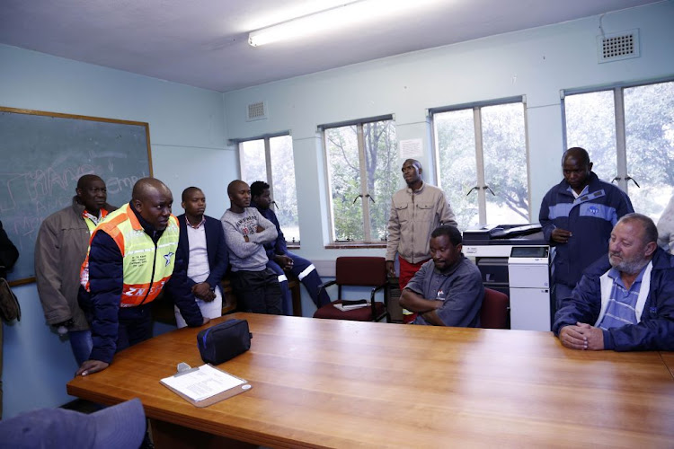 KZN MEC for Transport, Community Safety and Liaison Mxolisi Kaunda on 30 April 2018 talks to truck drivers who were affected when their trucks were set alight by protestors at the Mooi River Toll Plaza the night before.