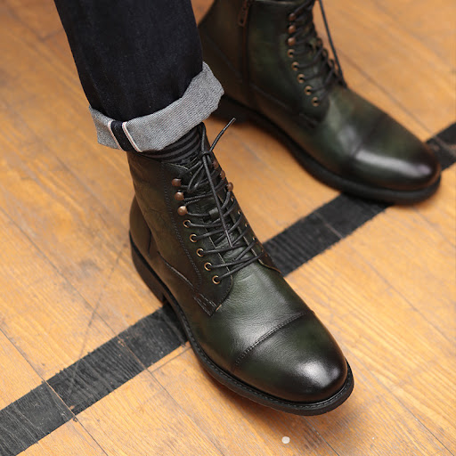 Title 3, British Style Mens Mid-high Leather Martin Boo...