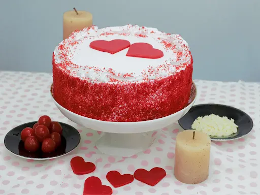 Round Shape Red Velvet Double Heart Cake