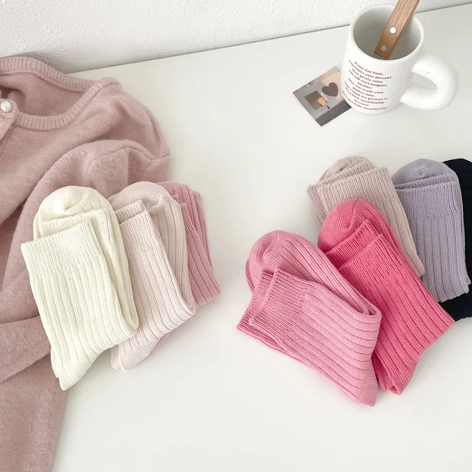 Meias de tubo de cor pura espessadas femininas de linha grossa