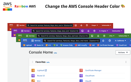 Rainbow AWS: AWS console header color