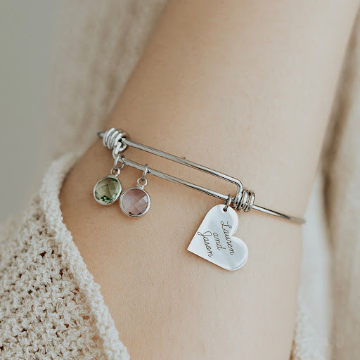 Title 7, Engravable Birthstone Love Retractable Bracelet...