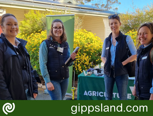 Jessica Russell from GippsDairy; Molly O'Dea from RACE (Raising Aspirations in Careers and Education); Emily Scott and Bonnie Dawson from Food & Fibre Gippsland at the recent Youth Agritech Expo hosted by council