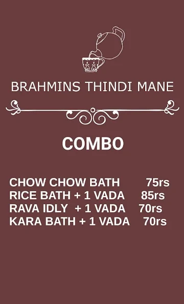 Brahmins Thindi Mane menu 