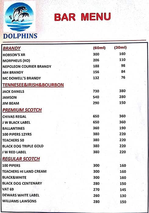 Dolphins Bar and Restaurant menu 