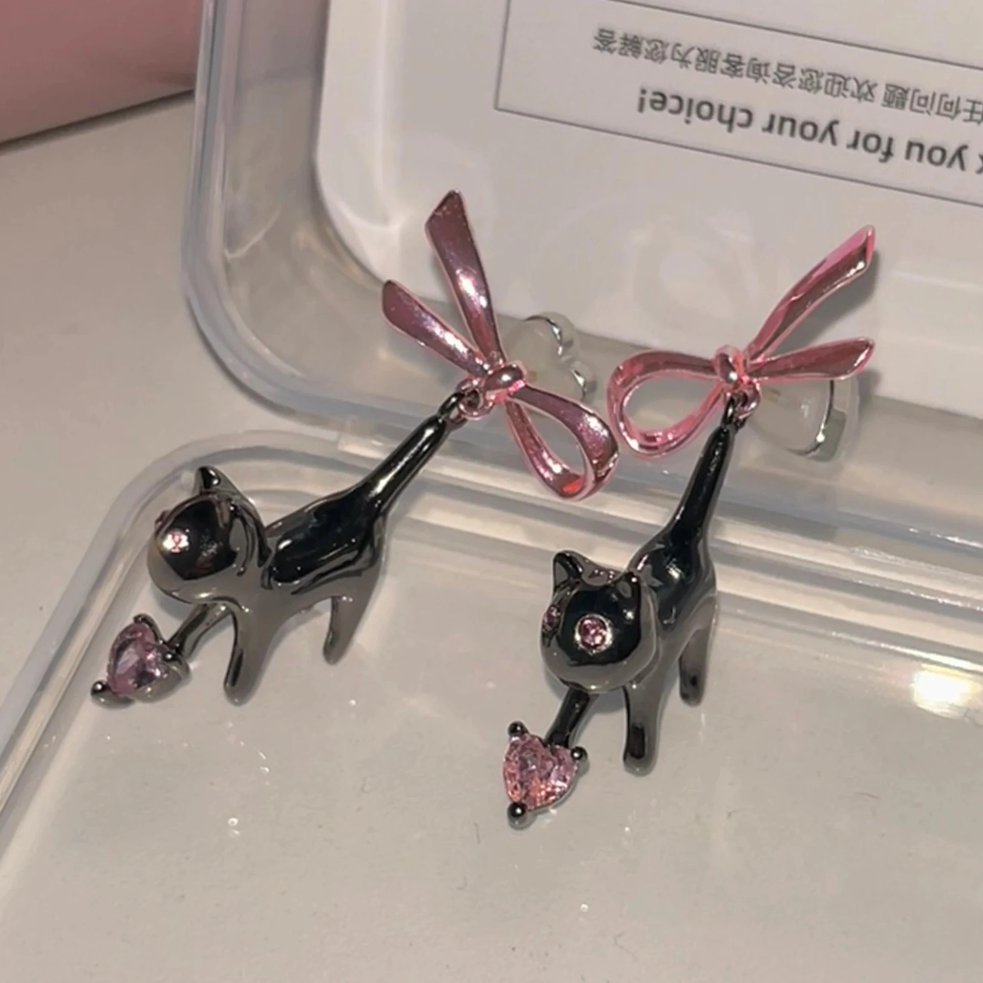 Title 2, Fashion Black Cat Bow Earrings for Women, a sty...