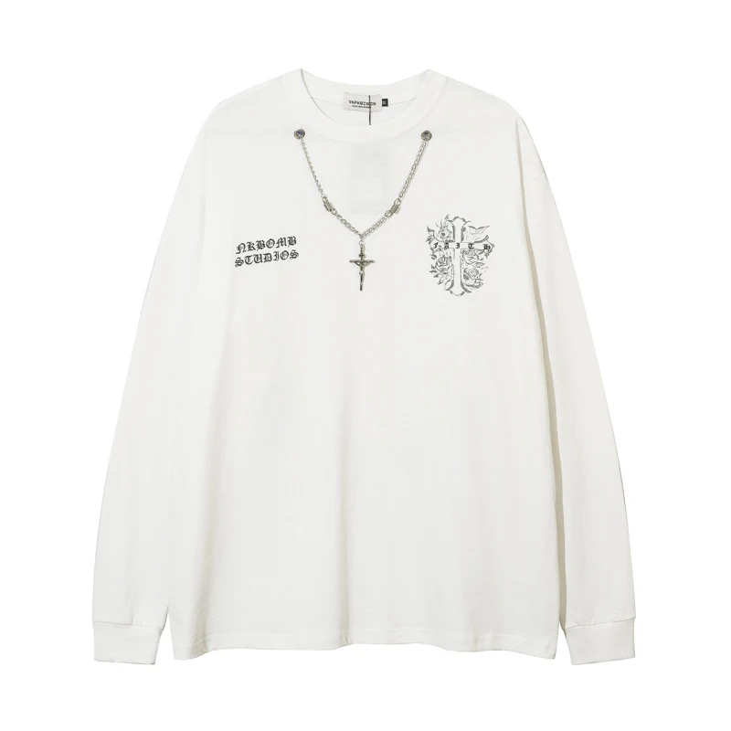 Camiseta de manga larga para hombre con estampado de cruz vintage, perfecta para un look casual y elegante. Ideal para el uso diario.