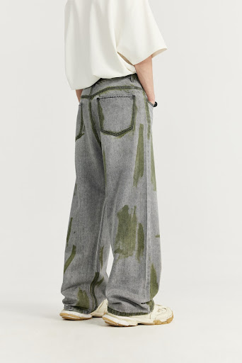 Title 11, Mens hand-painted, contrast color wide leg loo...
