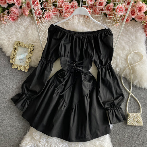 Title 4, Slim, Thin Temperament Waist Long-sleeved A-lin...