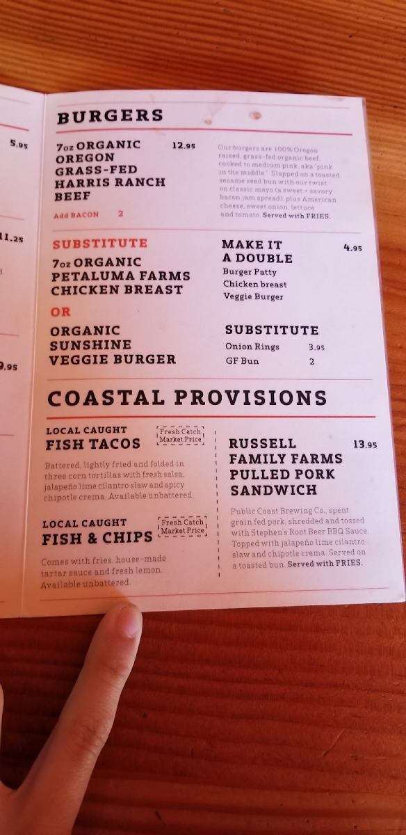 Public Coast Brewing Co gluten-free menu