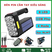 Đèn Pin Cầm Tay Siêu Sáng 8 Bóng Chiếu Xa 300M, Đèn Pin Led Sạc Tích Điện Năng Lượng Mặt Trời 4 Chế Độ, Có Cob Đèn Phụ