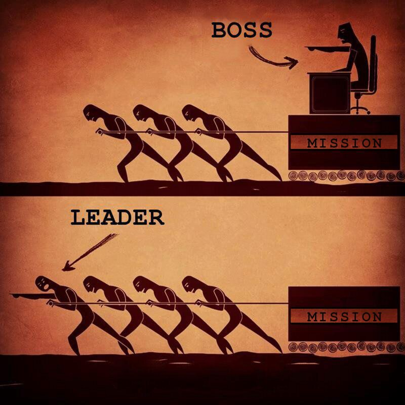 image depicting difference between a leader and a boss.