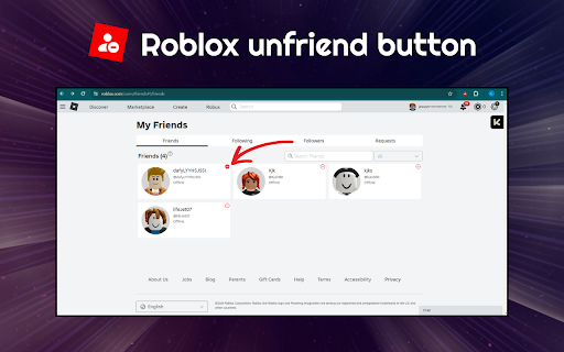 Roblox Friend Removal button