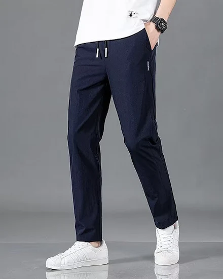 Men's Trousers Casual Solid Breathable Slim Straight Pant... - 3