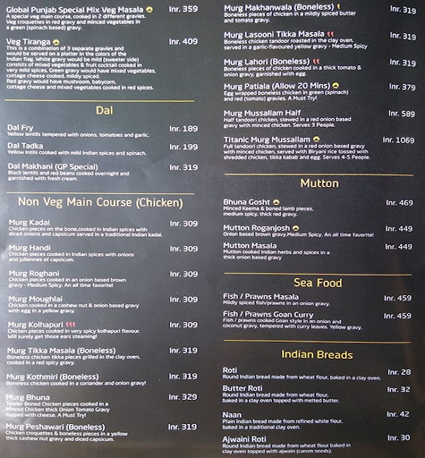 Global Punjab menu 