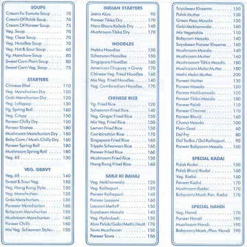 Hotel Chandrahas menu 