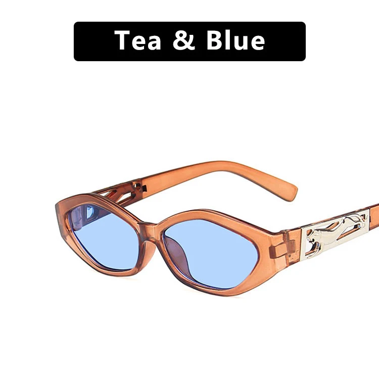 SO & EI Retro pequeño marco polígono ojos de gato mujeres gafas de sol marca diseñador moda guepardo decoración señoras gafas de sol U