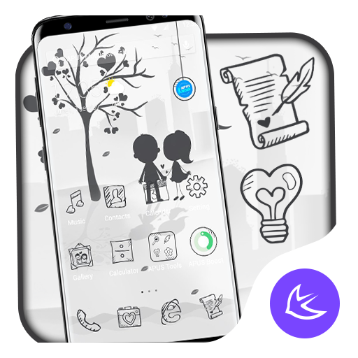 White  Black Love APUS Launcher theme