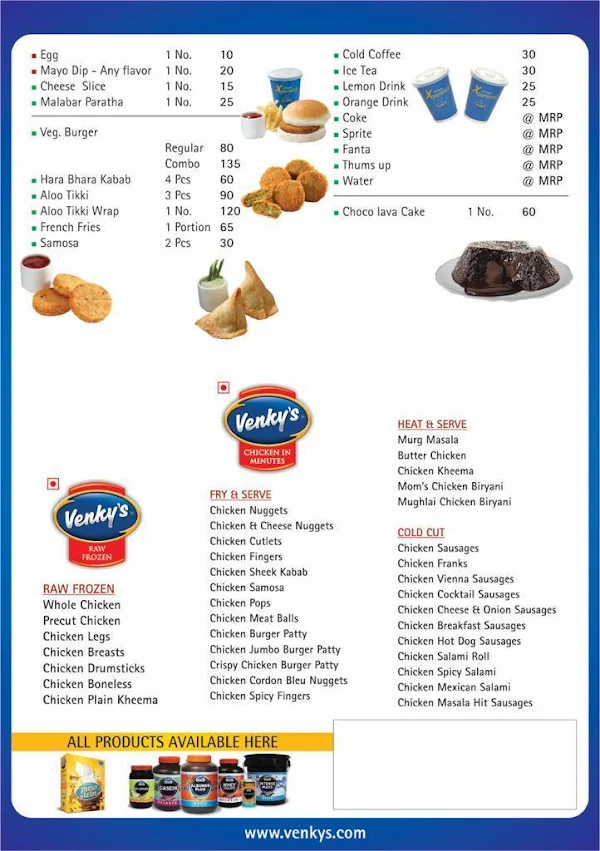 Venkys Chicken Experience menu 