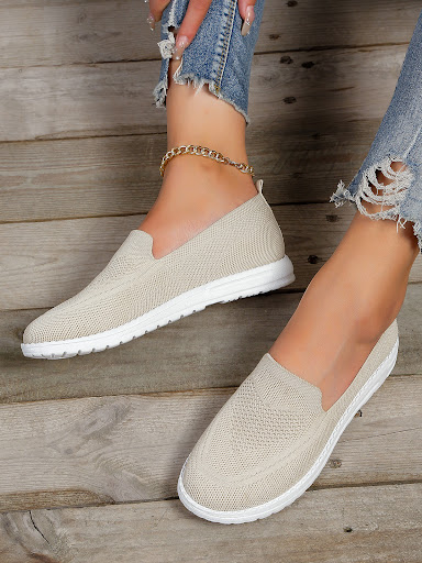 Title 1, Plus Size Flat Heel Solid Color Flyknit Casual ...