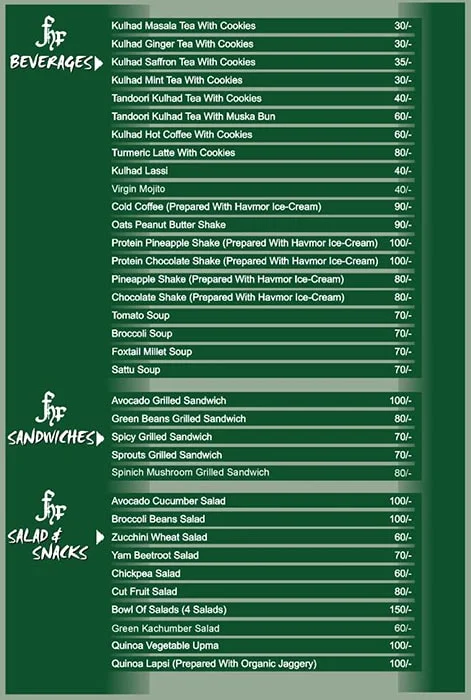 Fusion Health Food menu 