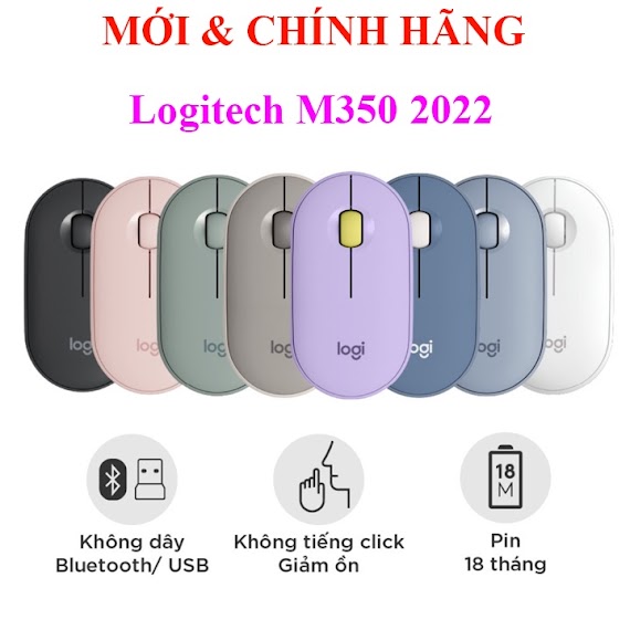 Chuột Logitech Pebble M350 2022 Kết Nối Bluetooth Hoặc Đầu Thu 2.4 Ghz, Yên Tĩnh, M220 M331