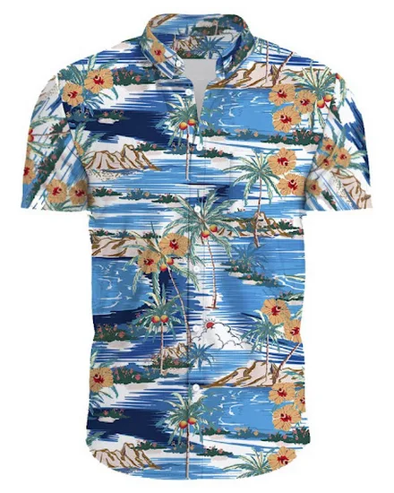 Hawaiian Flower Casual Men Shirts Print With Short Sleeve... - 1