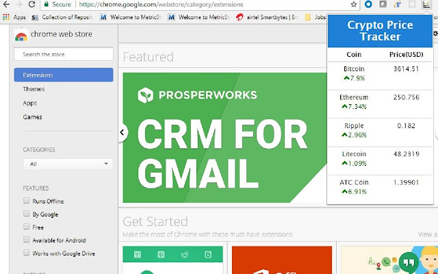 Crypto Price Tracker chrome extension