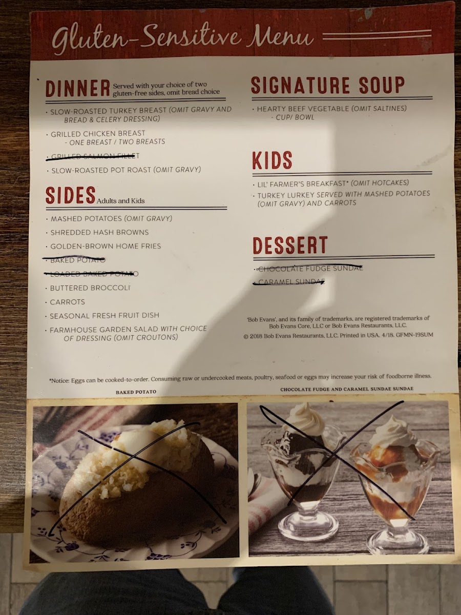 Bob Evans gluten-free menu